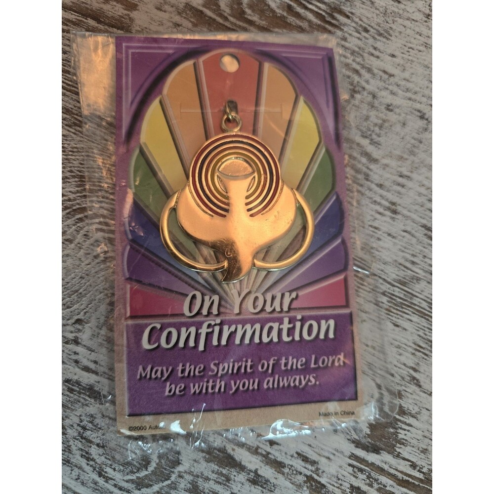 New Confirmation Keychain Dove Bag Charm Gold Tone Religious Catholic #382